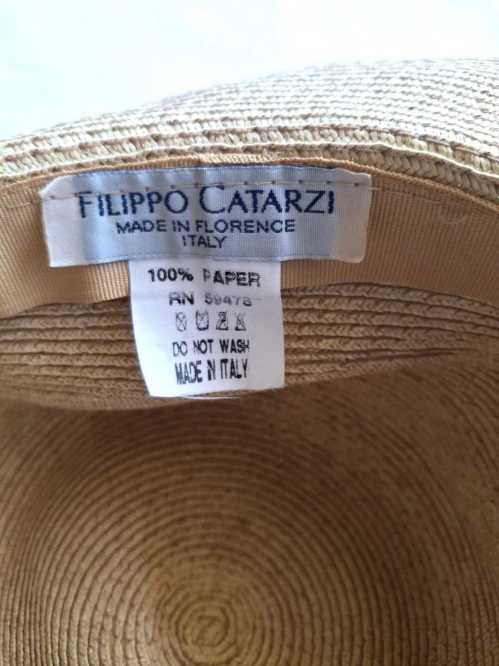 Filippo Catarzi Italy Paper Straw Cloche Sun Hat Beige Wide Brim Womens OS